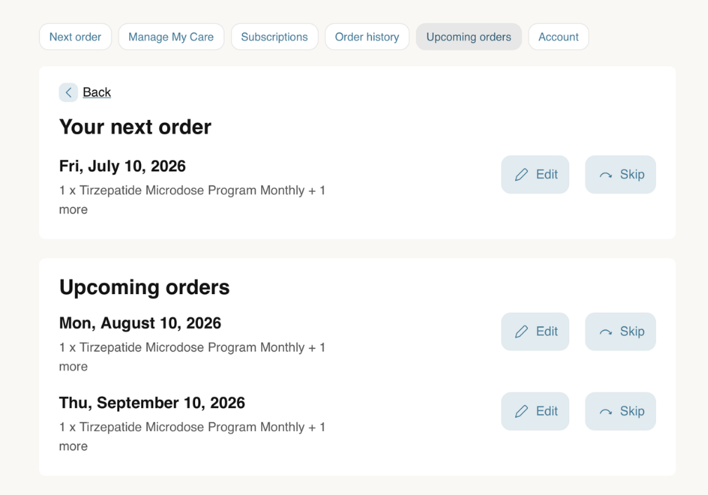 Viewing your next order